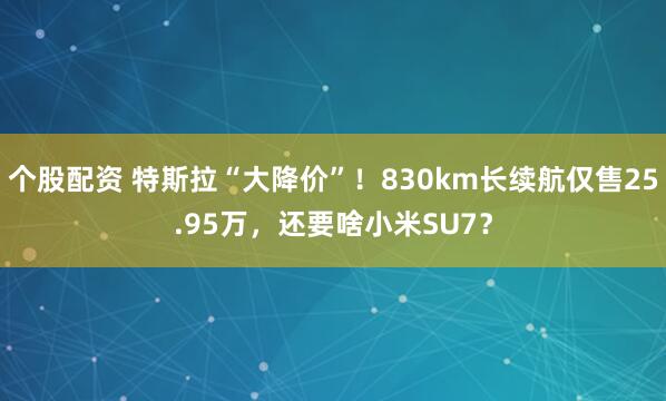 个股配资 特斯拉“大降价”！830km长续航仅售25.95万，还要啥小米SU7？